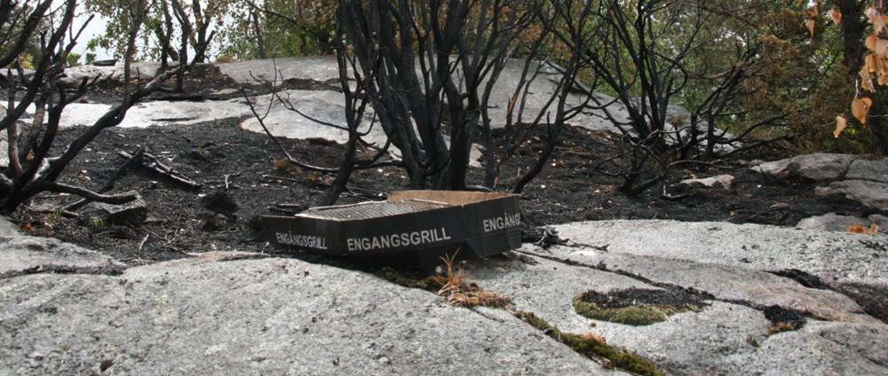 Engångsgrill som orakat brand i skogen